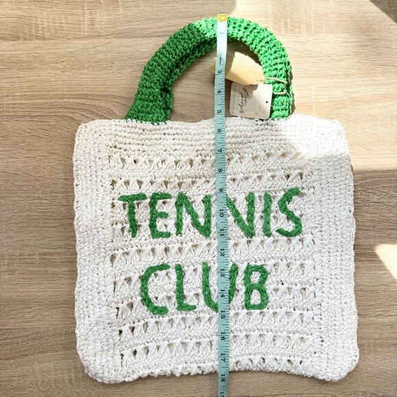 New Free People De Siena Tennis Club Raffia Tote Bag White Green - Picture 7 of 8